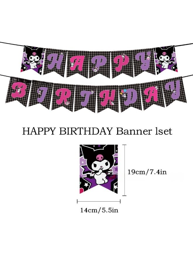 JAYATO 40 PCS Purple and Black kuromi Cartoon Birthday & Party Scene Decoration Set Party Supplies Favor for Kids, Boys and Girls, Included Flag-Happy Birthday Banner, Cake Decoration, Latex Balloons - Image 2