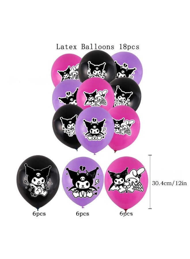JAYATO 40 PCS Purple and Black kuromi Cartoon Birthday & Party Scene Decoration Set Party Supplies Favor for Kids, Boys and Girls, Included Flag-Happy Birthday Banner, Cake Decoration, Latex Balloons - Image 5