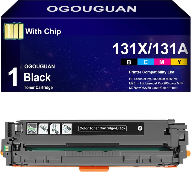 خرطوشة حبر متوافقة بديلة لـ HP 131X CF210X 131A لطابعة HP Laserjet Pro 200 Color MFP M276nw M251nw M251n M276n CF210A CF211A CF212A CF213A (أسود واحد) - Image 1