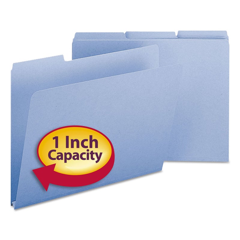 Smead Pressboard File Folder, 1/3-Cut Tab, 1" Expansion, Letter Size, Blue, 25 per Box (21530) - Image 1