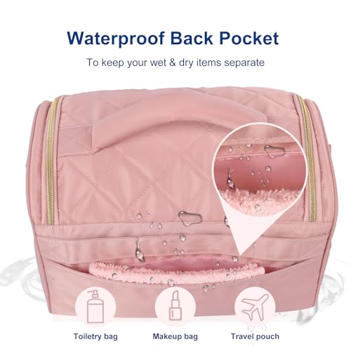 GR69N Travel Toiletry Bag Large Cosmetic Makeup Bag Organizer for Women,Wide-open Make Up Bag Waterproof Makeup Case Travel Bag with Handle and Dividers for Toiletries,Essentials,Accessories,Dark Pink - Image 5