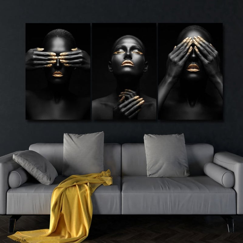 ماركتنا ثلاث لوحات قماشية فخمة بتصميم مودرن مع برواز مجوف مقاس (90×40) ثلاث قطع - Image 1