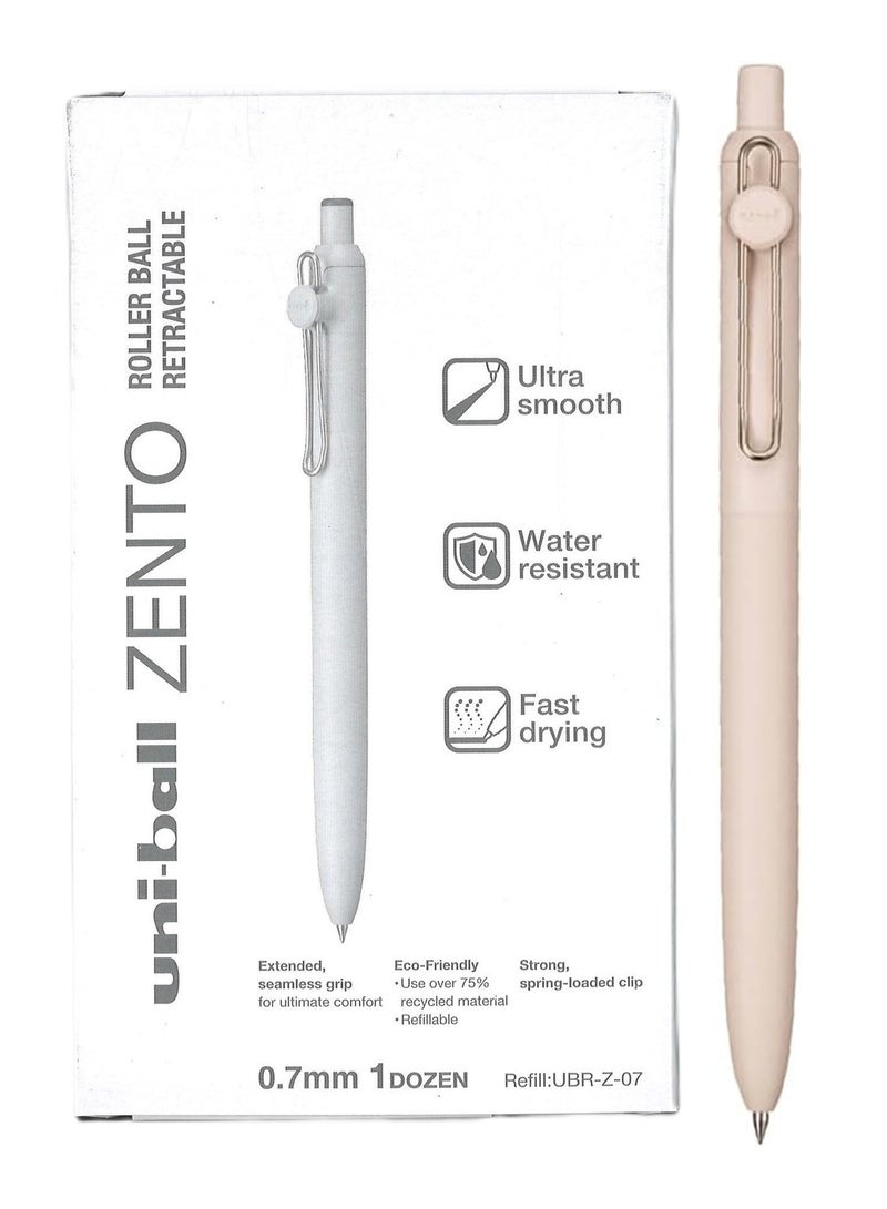 Uniball 12-Piece Zento Retractable Rollerball Pen 0.7mm Tip Blue Ink Ivory Barrel - Image 1