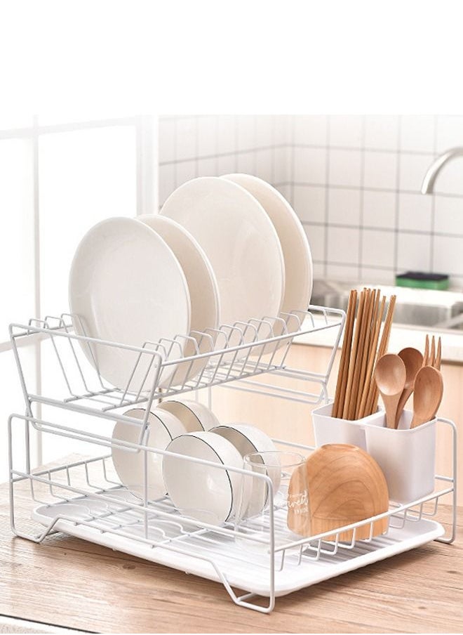NKX 2 Layer Tier Kitchen Over The Sink Accessories Dish Organizer Storage Rack Plate Holder With Drip Tray  - Image 1