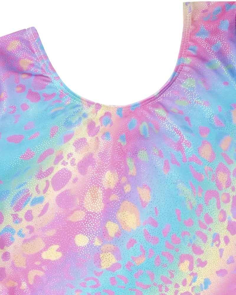 JiAmy Leotards for Girls Gymnastics, Long Sleeve Sparkly Dance Biketards with Shorts Ballet Tumbling Outfit Leopard Pink 6-7 years - Image 3