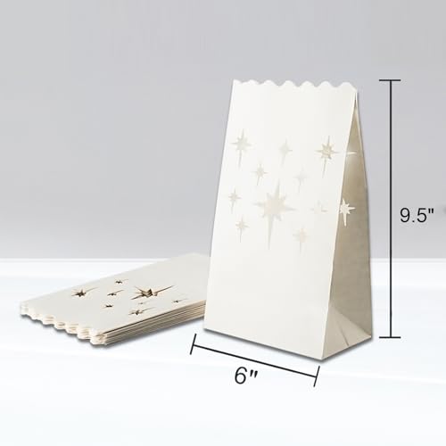Homemory White Luminary Bags, Upgraded Moisture-Proof Candle Bags, Stars Design Luminaries for Wedding, Party, Halloween, Thanksgiving, Christmas (50) - Image 5