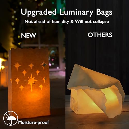 Homemory White Luminary Bags, Upgraded Moisture-Proof Candle Bags, Stars Design Luminaries for Wedding, Party, Halloween, Thanksgiving, Christmas (50) - Image 2