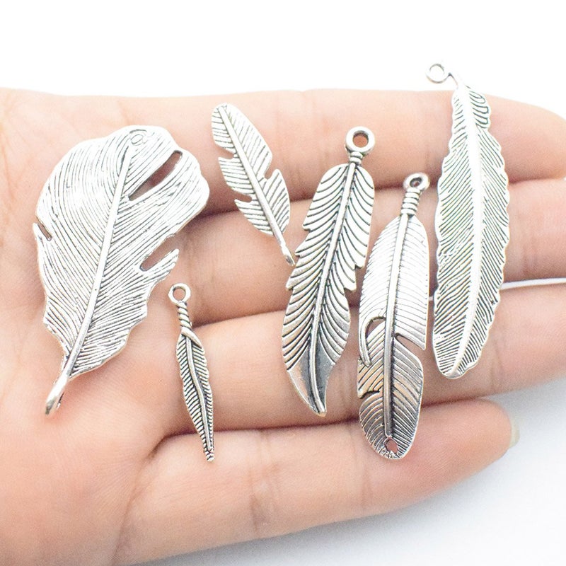 ZC-charms Samanter 100g Feather Charms Collection - Antique Silver Bronze Patina Big Goose Bird Plume Plumage Pinion Wing Feather Metal Pendants for Jewelry Making DIY Findings (HM17) - Image 3