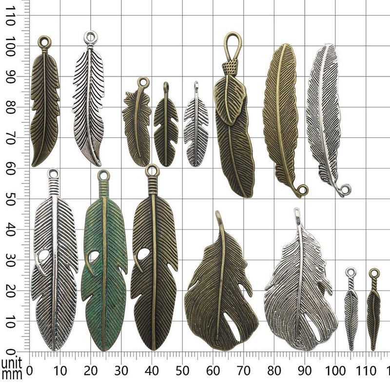 ZC-charms Samanter 100g Feather Charms Collection - Antique Silver Bronze Patina Big Goose Bird Plume Plumage Pinion Wing Feather Metal Pendants for Jewelry Making DIY Findings (HM17) - Image 5
