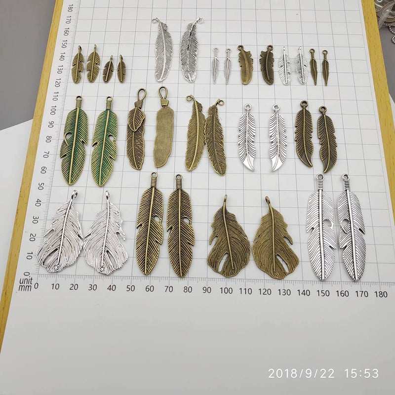ZC-charms Samanter 100g Feather Charms Collection - Antique Silver Bronze Patina Big Goose Bird Plume Plumage Pinion Wing Feather Metal Pendants for Jewelry Making DIY Findings (HM17) - Image 2