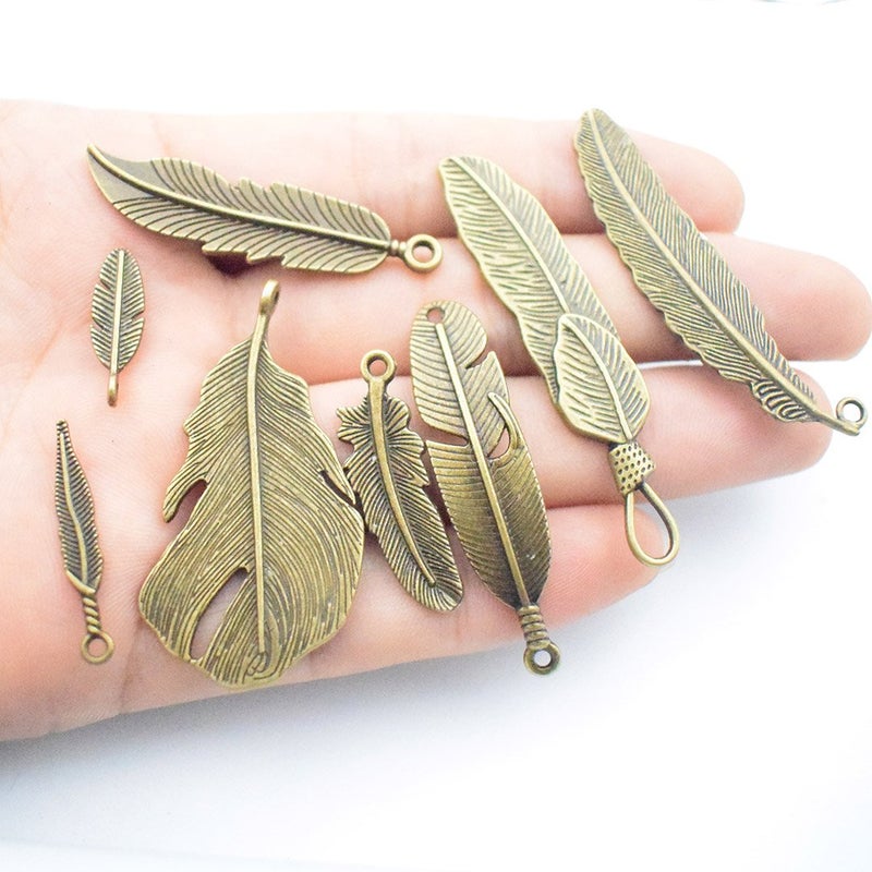 ZC-charms Samanter 100g Feather Charms Collection - Antique Silver Bronze Patina Big Goose Bird Plume Plumage Pinion Wing Feather Metal Pendants for Jewelry Making DIY Findings (HM17) - Image 4