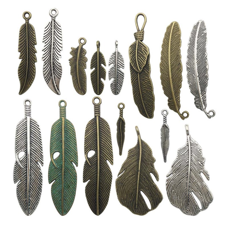 ZC-charms Samanter 100g Feather Charms Collection - Antique Silver Bronze Patina Big Goose Bird Plume Plumage Pinion Wing Feather Metal Pendants for Jewelry Making DIY Findings (HM17) - Image 1