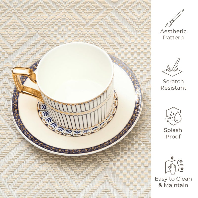 HS WORLD OF HORECA ESSENTIALS HS PVC Placemat 30x45cm Set of 6 Scratch Spill Resistant Woven Dining Table Mat Easy to Clean Table Protector for Home Commercial Settings Tableware OffWhite Geometric Pattern - Image 5