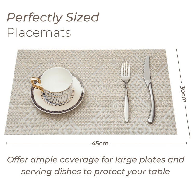 HS WORLD OF HORECA ESSENTIALS HS PVC Placemat 30x45cm Set of 6 Scratch Spill Resistant Woven Dining Table Mat Easy to Clean Table Protector for Home Commercial Settings Tableware OffWhite Geometric Pattern - Image 3