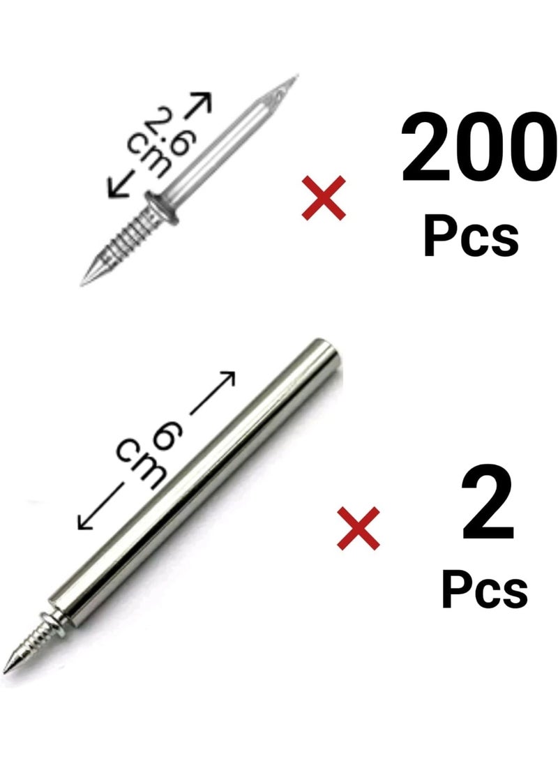 200 مسمار روحين معدن مع 2 ماسورة بطول 6 سم لتسهيل التركيب. - Image 3
