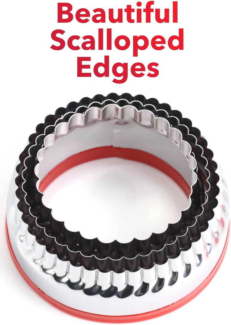 COOKIEQUE 3Pcs Fluted Round Cookie Cutters - 2" & 2.6" & 3", Heavy Duty Food-Grade Stainless Steel, Mini Biscuit Cutter, Unique Design with Protective Red Top PVC - Image 3