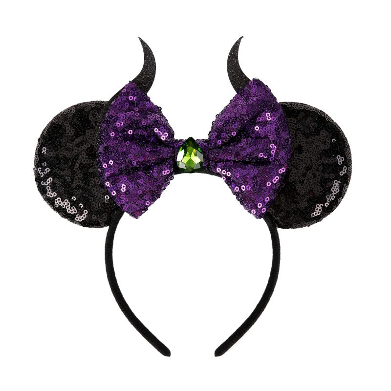 WOVOWOVO Mouse Ears Bow Headbands for Women Halloween Decoration Glitter Hairbands Party Princess Cosplay Costume Hair Accessories Maleficent