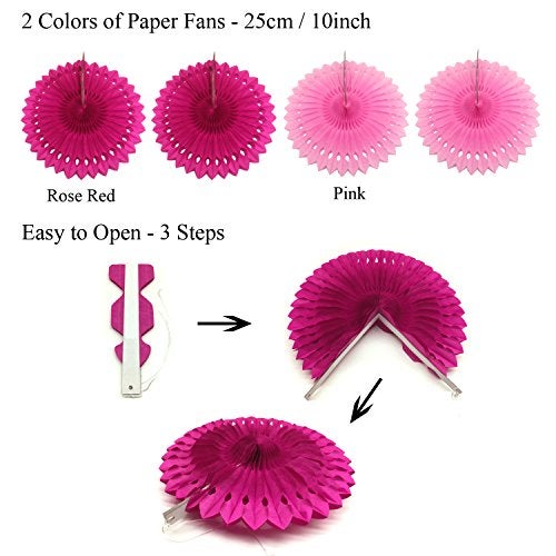 ZERODECO Party Decoration, 21 Pcs Pink Hanging Paper Fans, Pom Poms Flowers, Garlands String Polka Dot and Triangle Bunting Flags for Birthday Parties, Bridal Showers, Baby Showers, Wedding - Image 3