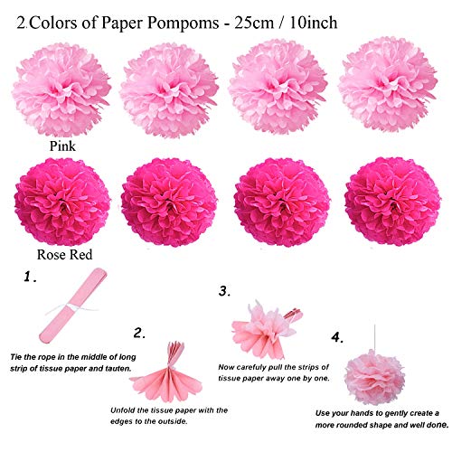 ZERODECO Party Decoration, 21 Pcs Pink Hanging Paper Fans, Pom Poms Flowers, Garlands String Polka Dot and Triangle Bunting Flags for Birthday Parties, Bridal Showers, Baby Showers, Wedding - Image 4