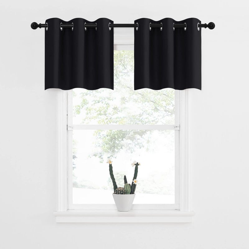 NICETOWN Small Kitchen Window Curtains Valances - Thermal Insulated Home Decor Blackout Grommet Tier Curtains Drapes for Basement Window (Black, 42 inches W by 18 inches L,2 PCs) - Image 1