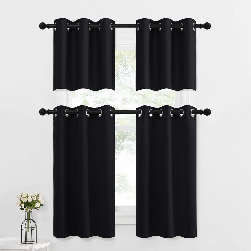 NICETOWN Small Kitchen Window Curtains Valances - Thermal Insulated Home Decor Blackout Grommet Tier Curtains Drapes for Basement Window (Black, 42 inches W by 18 inches L,2 PCs) - Image 2
