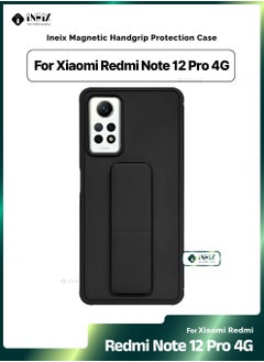 INEIX 3-in-1 Magnetic Wrist Strap Hand Grip Stand Back Case Cover for Xiaomi Redmi Note 12 Pro 4G-Black  - Image 1