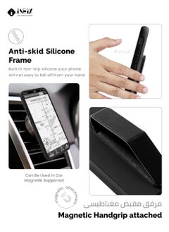 INEIX 3-in-1 Magnetic Wrist Strap Hand Grip Stand Back Case Cover for Xiaomi Redmi Note 12 Pro 4G-Black  - Image 4