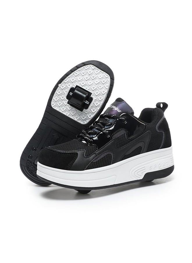 Wooowyet Retractable Roller Skate Shoes Sneakers with Wheels for Girls Kids Boys Wheeled Heel Footwear Zapatillas Zapatos Con Ruedas para Niñas Black Big Kids Size 8 - Image 2