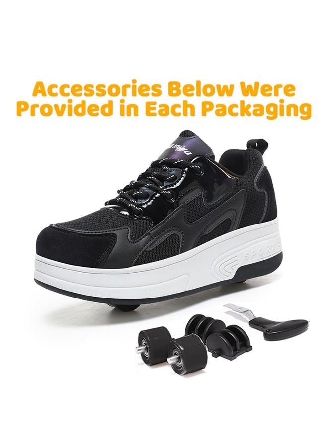 Wooowyet Retractable Roller Skate Shoes Sneakers with Wheels for Girls Kids Boys Wheeled Heel Footwear Zapatillas Zapatos Con Ruedas para Niñas Black Big Kids Size 8 - Image 5