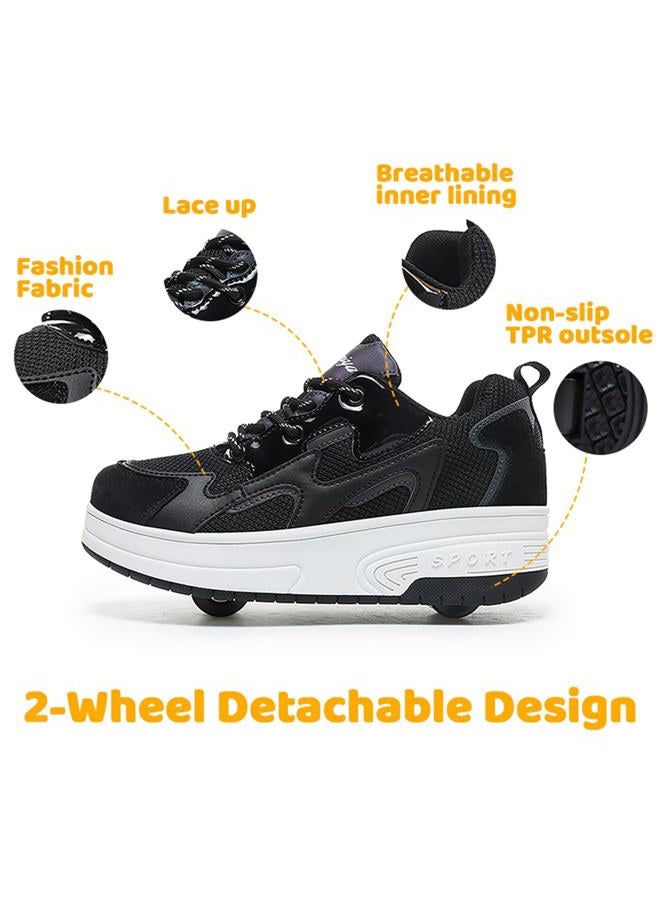 Wooowyet Retractable Roller Skate Shoes Sneakers with Wheels for Girls Kids Boys Wheeled Heel Footwear Zapatillas Zapatos Con Ruedas para Niñas Black Big Kids Size 8 - Image 3