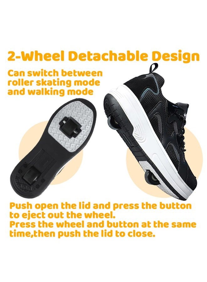 Wooowyet Retractable Roller Skate Shoes Sneakers with Wheels for Girls Kids Boys Wheeled Heel Footwear Zapatillas Zapatos Con Ruedas para Niñas Black Big Kids Size 8 - Image 4