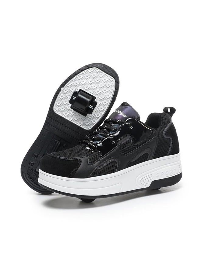 Wooowyet Retractable Roller Skate Shoes Sneakers with Wheels for Girls Kids Boys Wheeled Heel Footwear Zapatillas Zapatos Con Ruedas para Niñas Black Big Kids Size 8 - Image 1