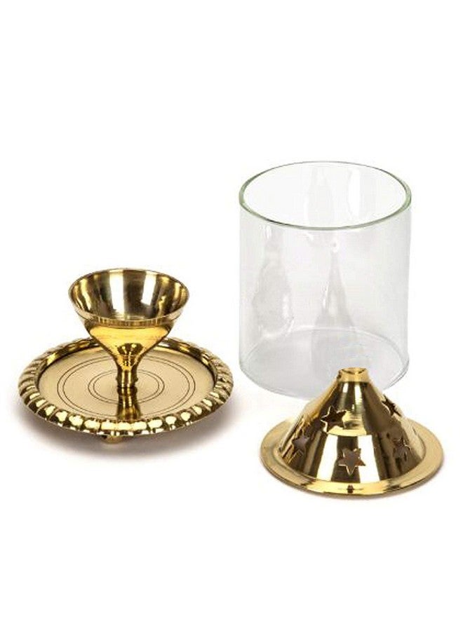 Puja N Pujari Puja N Pujari Crystal and Brass Akhand Diya Udupi Jyot with Glass Cover for Pooja and Diwali Decoration (10 X 13 cm)  - Image 2