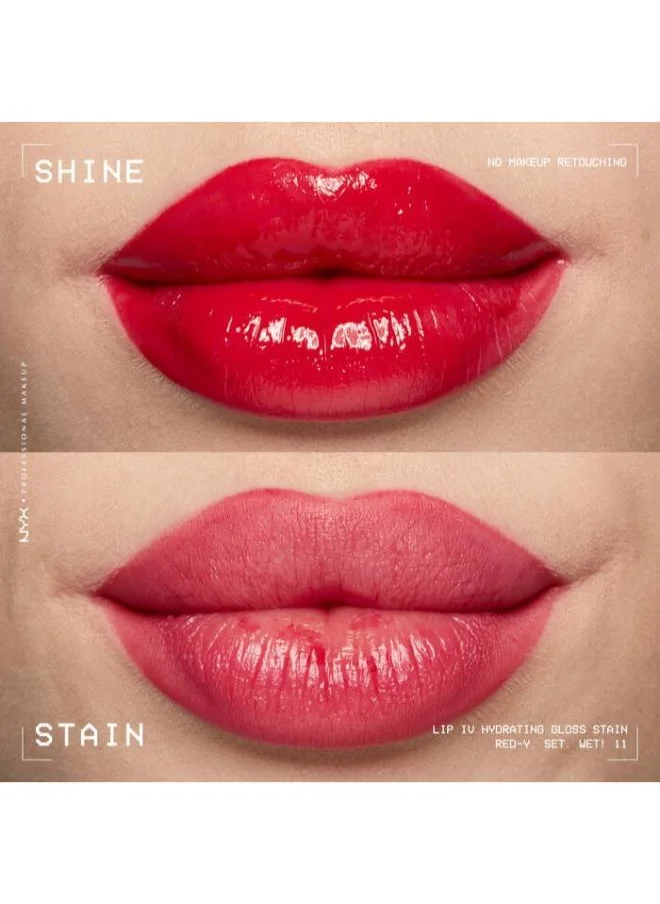 نيكس مكياج المحترفين Lip Iv Hydrating Gloss Stain Lip Gloss Up To 12Hr Hydration High Pigment Wet Shine Finish Red-Y.Set.Wet!