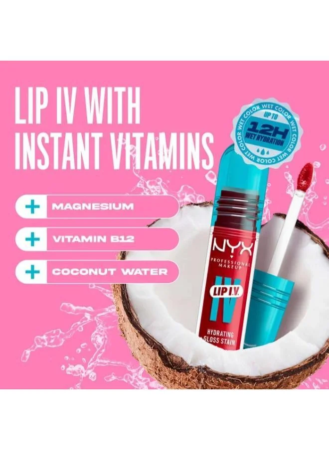 نيكس مكياج المحترفين Lip Iv Hydrating Gloss Stain Lip Gloss Up To 12Hr Hydration High Pigment Wet Shine Finish Red-Y.Set.Wet!