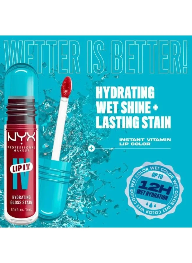 نيكس مكياج المحترفين Lip Iv Hydrating Gloss Stain Lip Gloss Up To 12Hr Hydration High Pigment Wet Shine Finish Red-Y.Set.Wet!