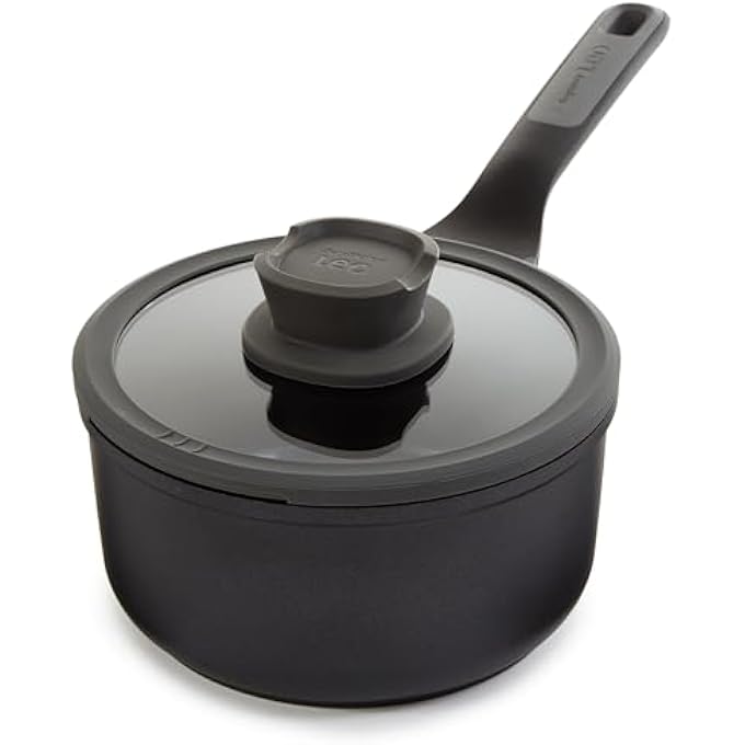 Berghoff Leo Stone NonStick Ceramic 7In Saucepan 21Qt With Glass Lid Recycled Aluminum Ceragreen NonToxic Long StayCool Handle Silicone Cover Spoon Rest Induction Pan - Image 2