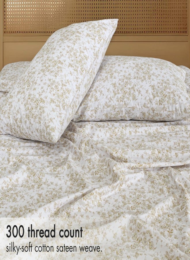 RUVANTI 100% Cotton Sheets Queen Size Bed Set - 300 Thread Count Silky Soft Sateen Weave, Cooling, Lightweight & Breathable, 16" Deep Pocket, Durable & Luxury Satin-Like, 4 Piece, Classic Bliss - Image 3