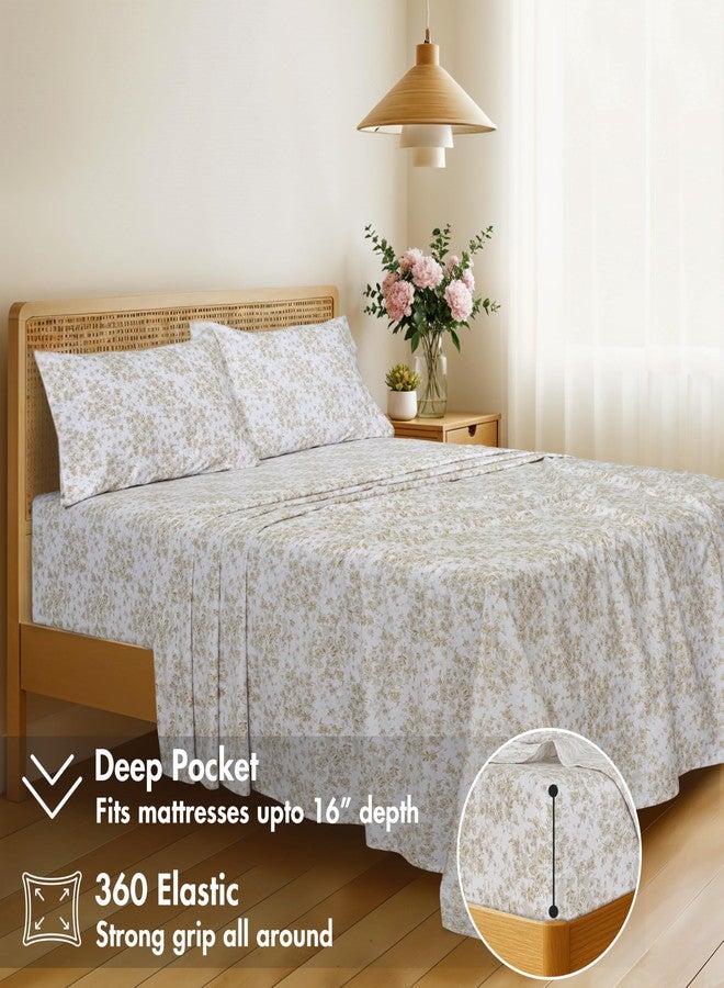 RUVANTI 100% Cotton Sheets Queen Size Bed Set - 300 Thread Count Silky Soft Sateen Weave, Cooling, Lightweight & Breathable, 16" Deep Pocket, Durable & Luxury Satin-Like, 4 Piece, Classic Bliss - Image 2