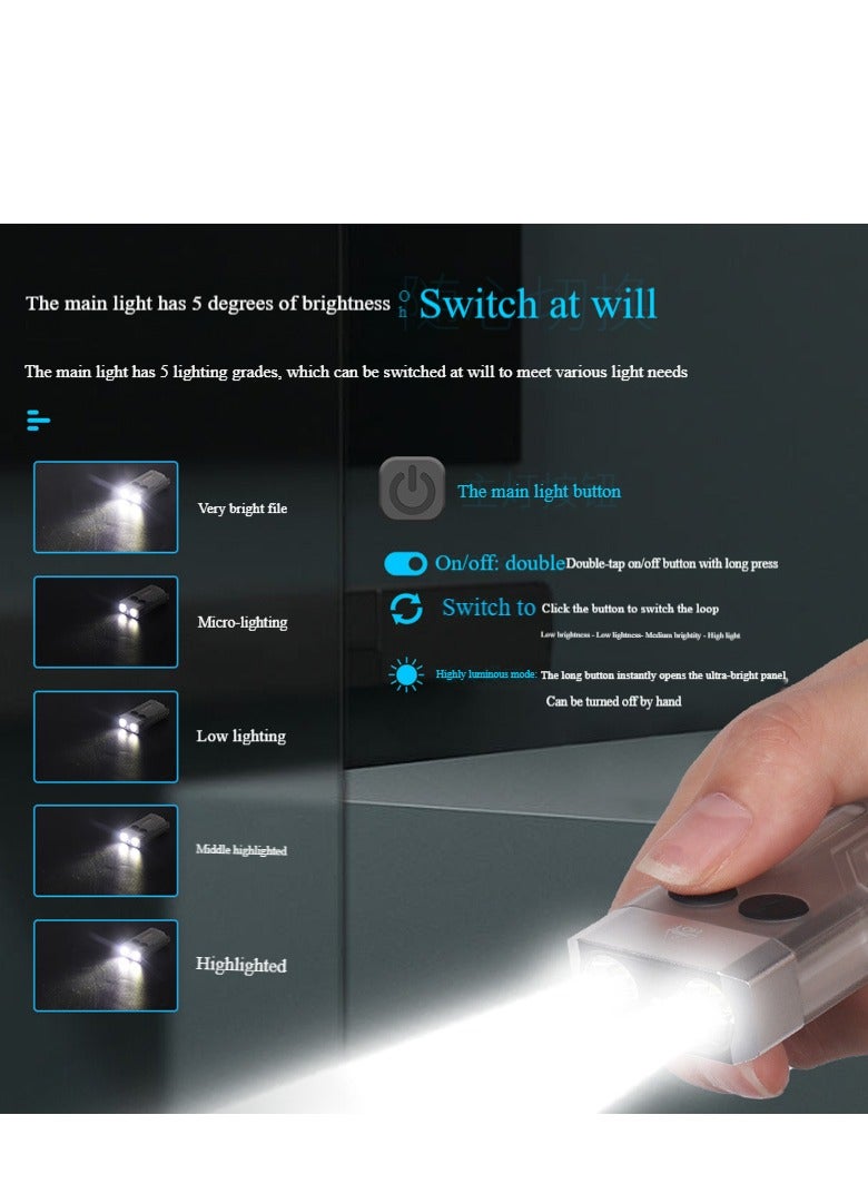 BORUIT Small Powerful Flashlight 1000LM with Red Blue Warm Light, 80dB Buzzer - Mini Keychain Pocket Rechargeable LED Flashlights USB EDC Clip Flash Light - Image 5