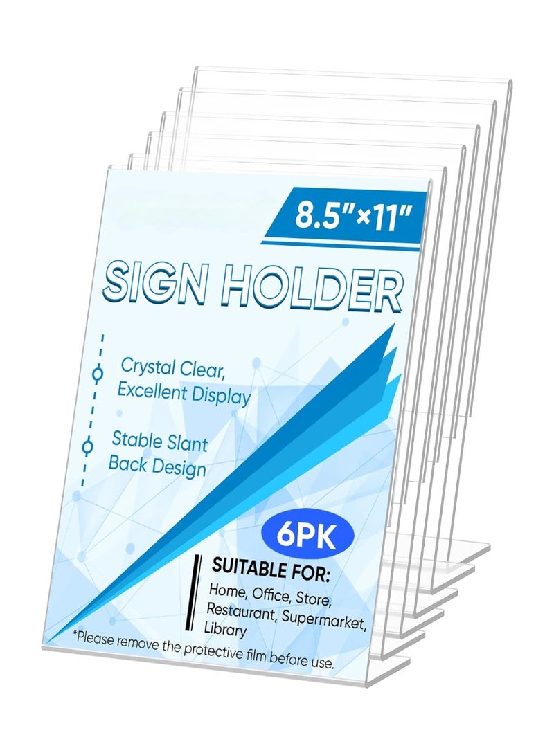 TPGP 8.5 X 11 Acrylic Sign Holder, L Shape Clear Sign Holder Stand For Displaying, Plastic Paper Holder For Office, Store, Restaurant (L Shape 6 Pack) - Image 1
