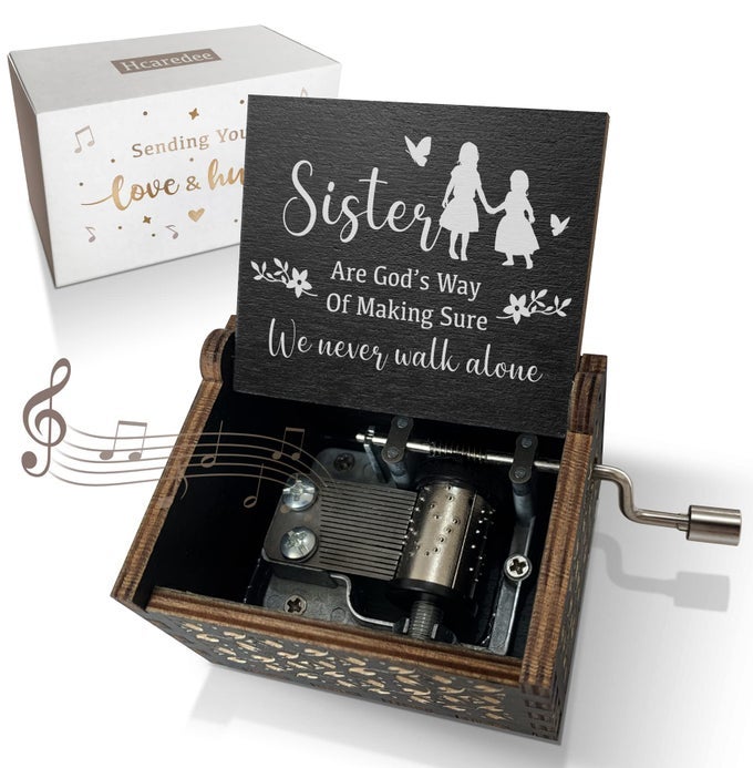 SISTER MUSIC BOX GIFTS FROM SISTER AND FRIENDYOU ARE MY SUNSHINE WOODEN MECHANISM ENGRAVED MUSICAL BOXES CUTE VINTAGE CRAFT HOME DECOR BIRTHDAY GIFT FOR SISTER SIBLINGS WOMENBLACK