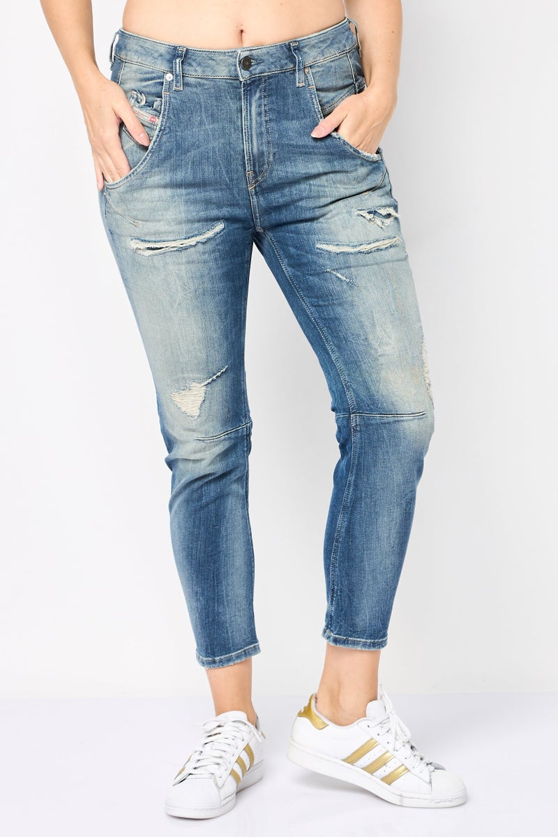 DIESEL Women Skinny Fit Fayza Belt Loops Jeans, Wash Navy - Image 1