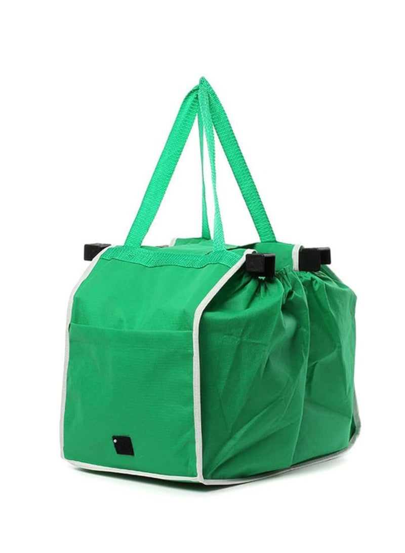 ECVV Reusable Grocery Bags Shopping Trolley Bags with Handles, Clip on Shopping Cart, Collapsible Grocery Tote Bags for Bulky, Light Items, Green - Image 1