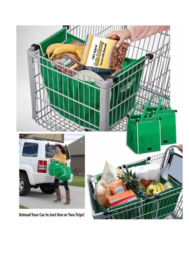 ECVV Reusable Grocery Bags Shopping Trolley Bags with Handles, Clip on Shopping Cart, Collapsible Grocery Tote Bags for Bulky, Light Items, Green - Image 2