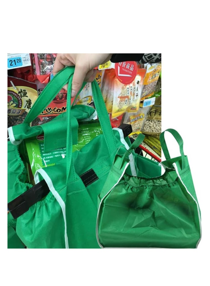 ECVV Reusable Grocery Bags Shopping Trolley Bags with Handles, Clip on Shopping Cart, Collapsible Grocery Tote Bags for Bulky, Light Items, Green - Image 3