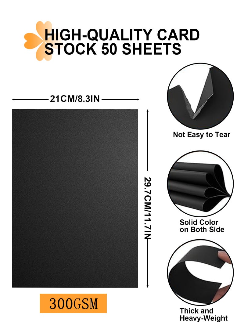 50 Sheets Black Cardstock A4 (29X21CM), 110lb/300gsm Black Card Stock, Thick Card Stock Paper, Heavy Cardstock Paper for Printer, Resume, Scrapbooks, Art, Crafts, Business Cards,Creative Projects - Image 2