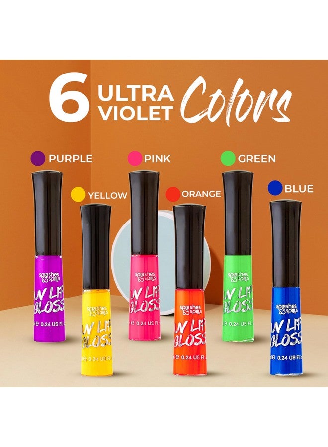 splashes & spills UV Blacklight Lip Gloss - 6 Color Variety Pack, 3.7g - Day or Night Stage, Clubbing or Costume Makeup - Image 3