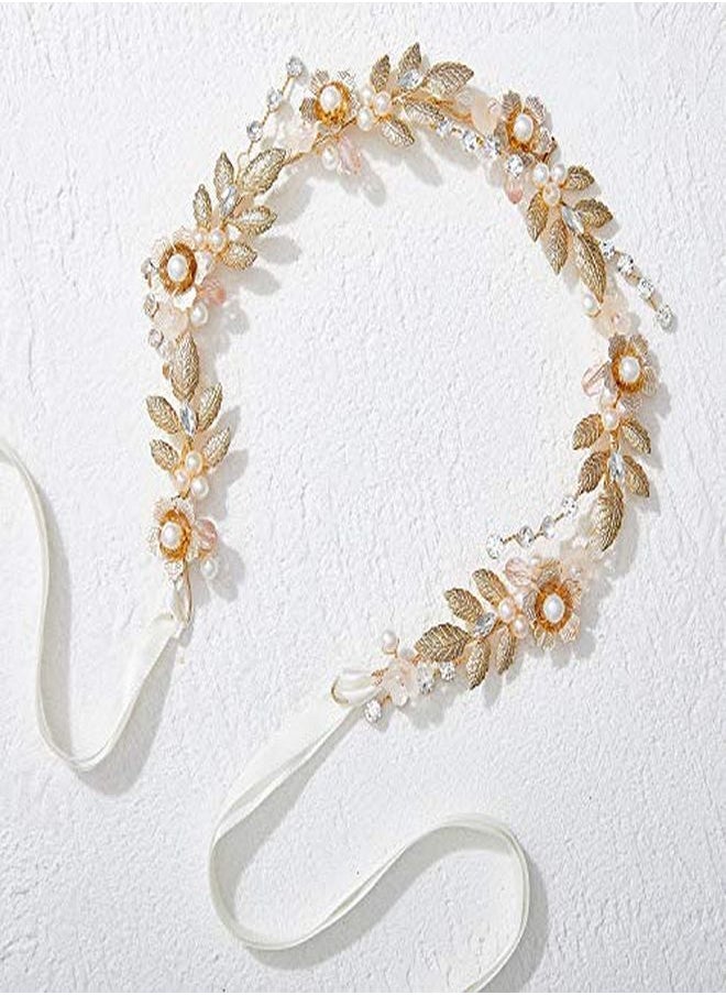 SWEETV - Flower Girl Hair Accessories For Wedding Headpieces Flower-Leaf Girls Headband Princess Crystal Pearl Hair Pieces For Birthday Party, First Communion - Image 1