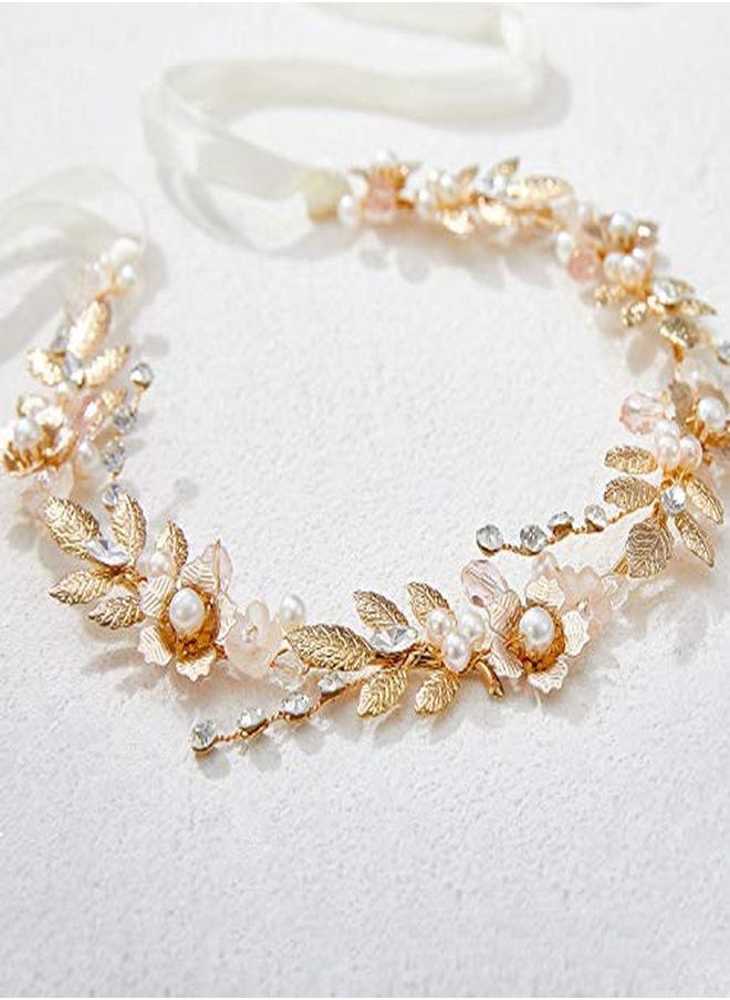 SWEETV - Flower Girl Hair Accessories For Wedding Headpieces Flower-Leaf Girls Headband Princess Crystal Pearl Hair Pieces For Birthday Party, First Communion - Image 1